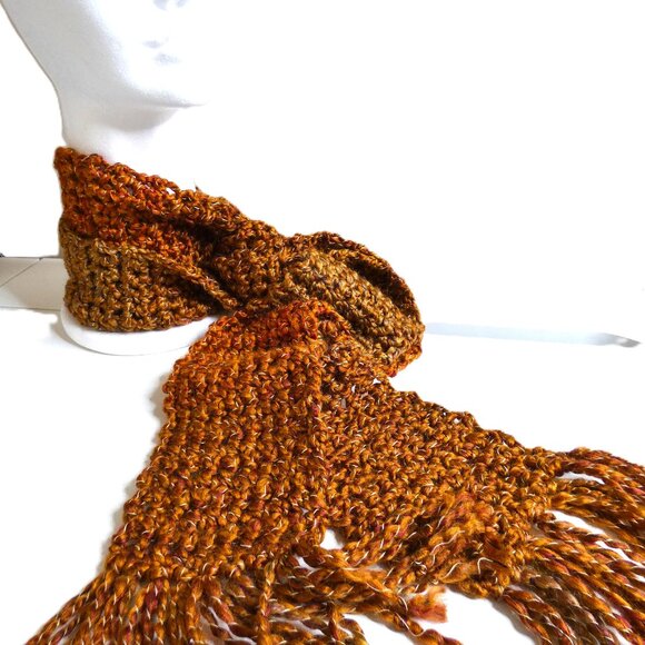 Brown Scarf Extra Long 104x5 Handmade Crochet Hand Knit Winter Warm Retro NWT - Picture 2 of 11